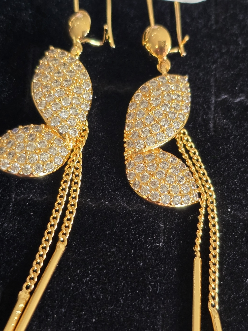 22kgp Dubai Jewelry Gold Crystal Leaf Drop Earrings